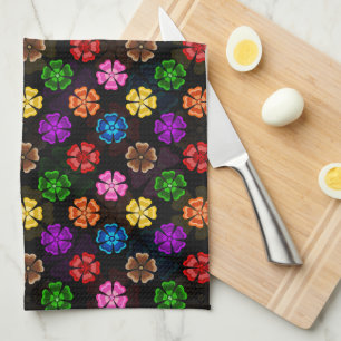 Linge De Cuisine Conception de fleurs arc-en-ciel rétro colorées No