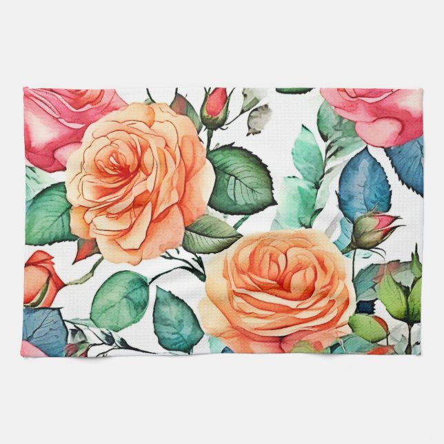 Linge De Cuisine Conception de Fleurs de Jardin de Roses (Horizontal)