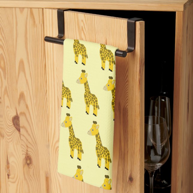 Linge De Cuisine Conception de girafe sur fond de couleur au choix (Pliage en tiers)