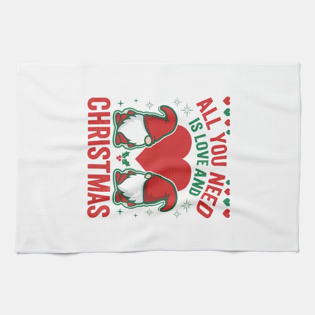 Linge De Cuisine Conception de gnome de Noël amour coeur Santa (Horizontal)