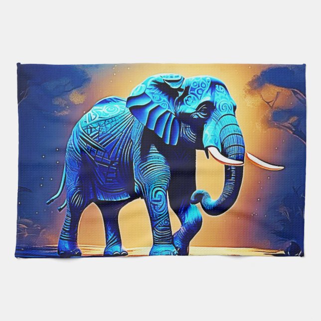 Linge De Cuisine Conception de l'éléphant bleu lumineux  (Horizontal)