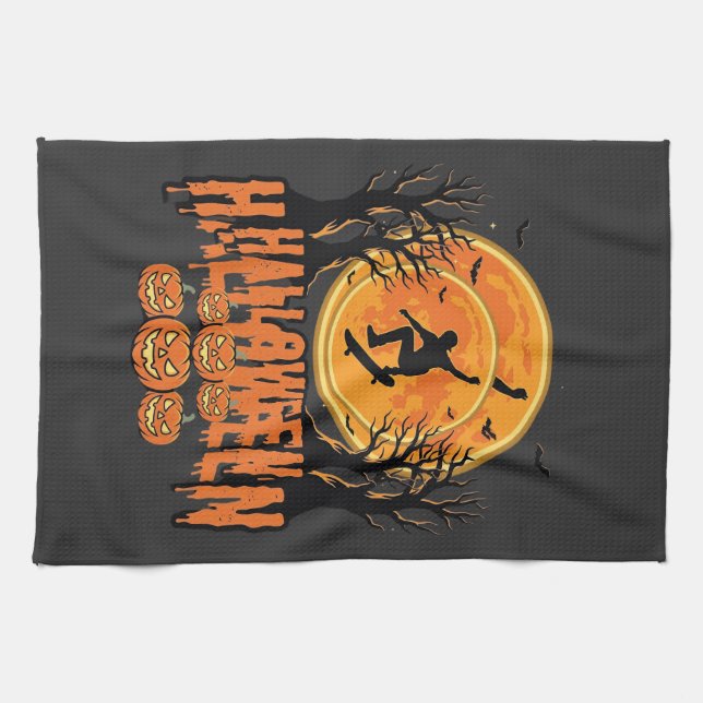 Linge De Cuisine Conception de Lune de Skateboard d'Halloween Hallo (Horizontal)