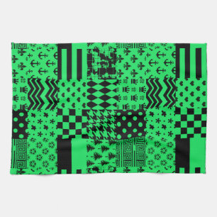 Linge De Cuisine Conception de maquette Motif mixte en noir vert