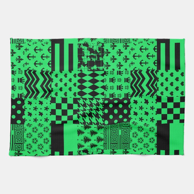 Linge De Cuisine Conception de maquette Motif mixte en noir vert (Horizontal)