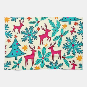 Linge De Cuisine Conception de motif d'arbre de Noël sarcelle et re