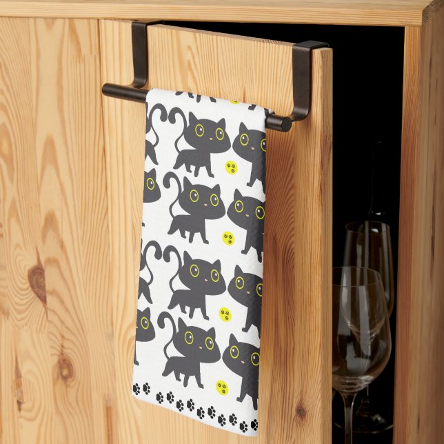 Linge De Cuisine Conception de Motif de chat noir joueuse (Pliage en tiers)