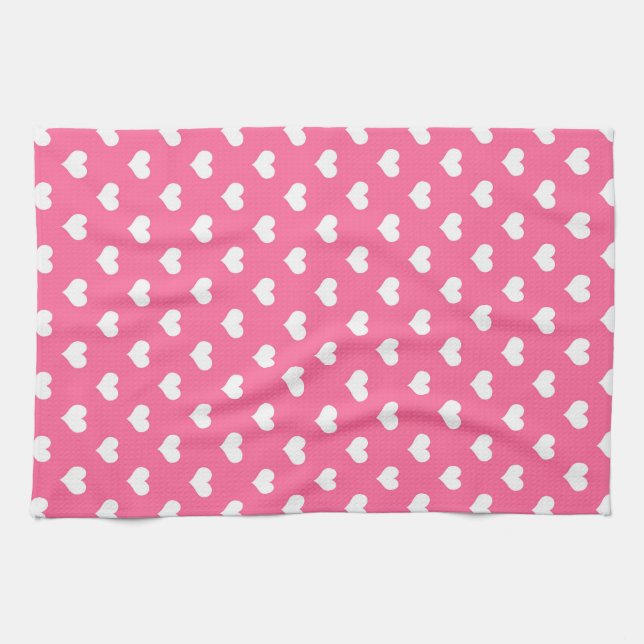 Linge De Cuisine Conception de motif de cœur d'amour blanc rose  (Horizontal)