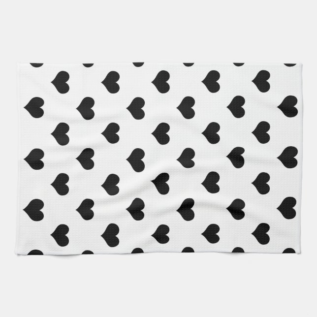 Linge De Cuisine Conception de motif de cœur d'amour noir et blanc  (Horizontal)