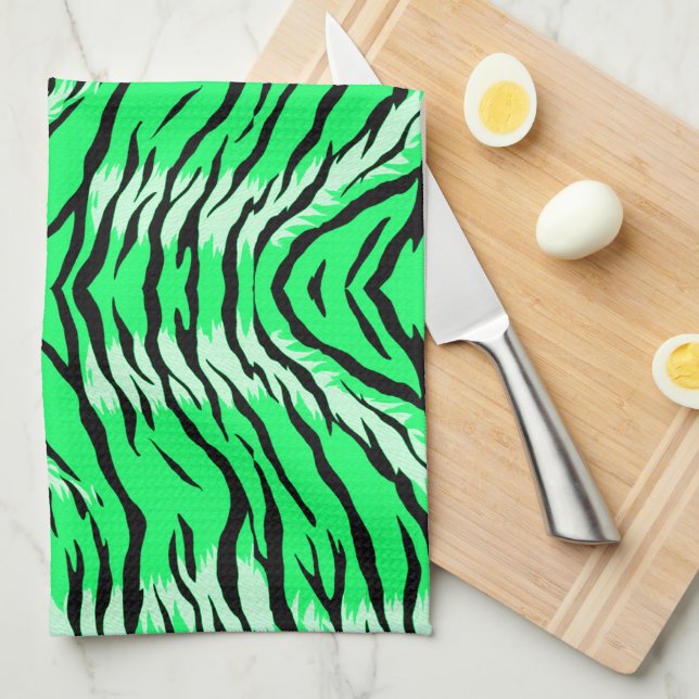 Linge De Cuisine Conception de motif de peau d'animal Tigre vert  (Quart Plié)