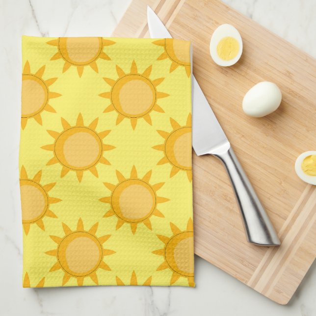 Linge De Cuisine Conception de motif de soleil ensoleillé sur jaune (Quart Plié)