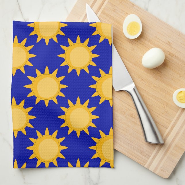 Linge De Cuisine Conception de motif de soleil sur fond bleu (Quart Plié)