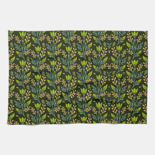 Linge De Cuisine Conception de motif floral bleu et beige sophistiq