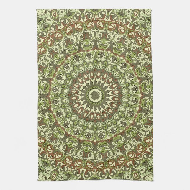 Linge De Cuisine Conception de motif mandala de couleur vert terre  (Vertical)