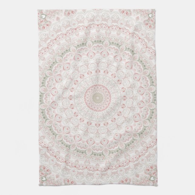 Linge De Cuisine Conception de motif mandala rose et vert pastel (Vertical)