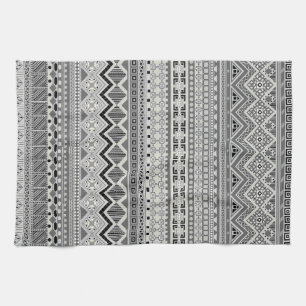 Linge De Cuisine Conception de motifs aztèques gris blanc