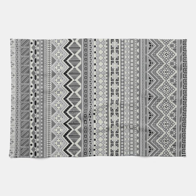Linge De Cuisine Conception de motifs aztèques gris blanc (Horizontal)