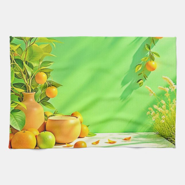 Linge De Cuisine Conception de nature morte vibrante orange vert (Horizontal)