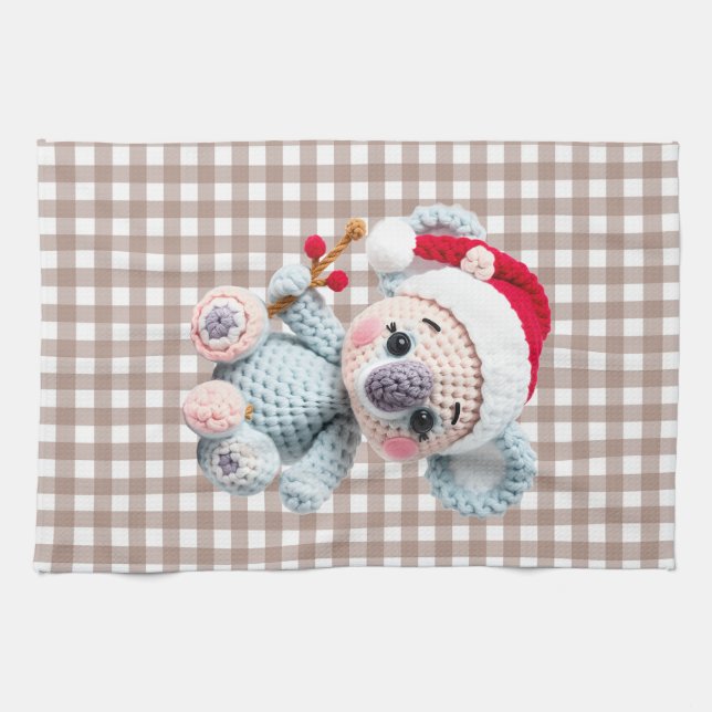 Linge De Cuisine Conception de Noël de koala à crochet faux tricot (Horizontal)