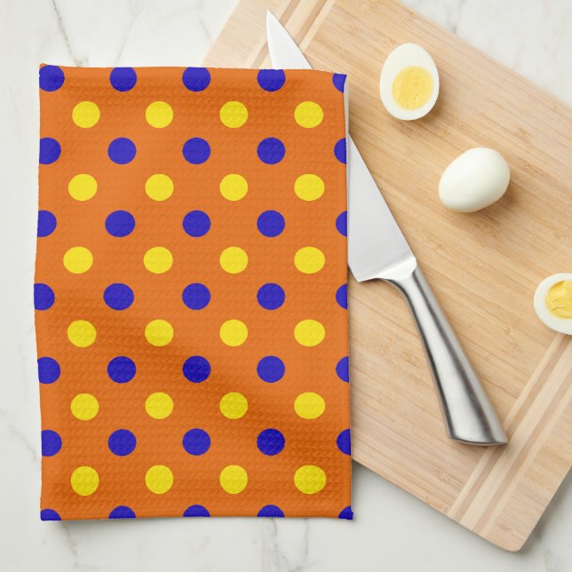 Linge De Cuisine Conception de points polka bleus jaunes orange  (Quart Plié)