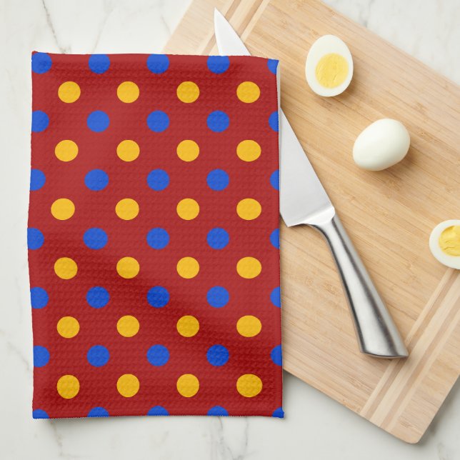 Linge De Cuisine Conception de points rouges bleus jaunes  (Quart Plié)