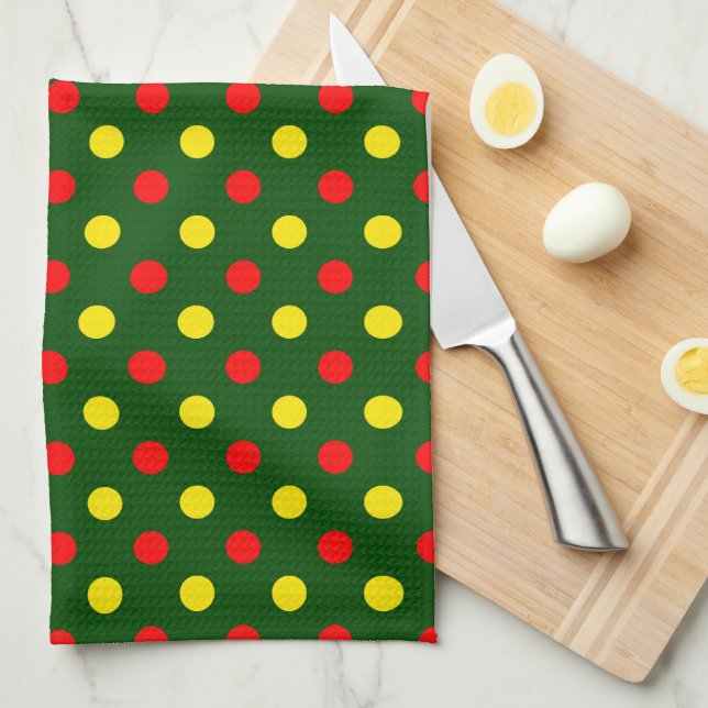 Linge De Cuisine Conception de pois verts rouges jaunes  (Quart Plié)