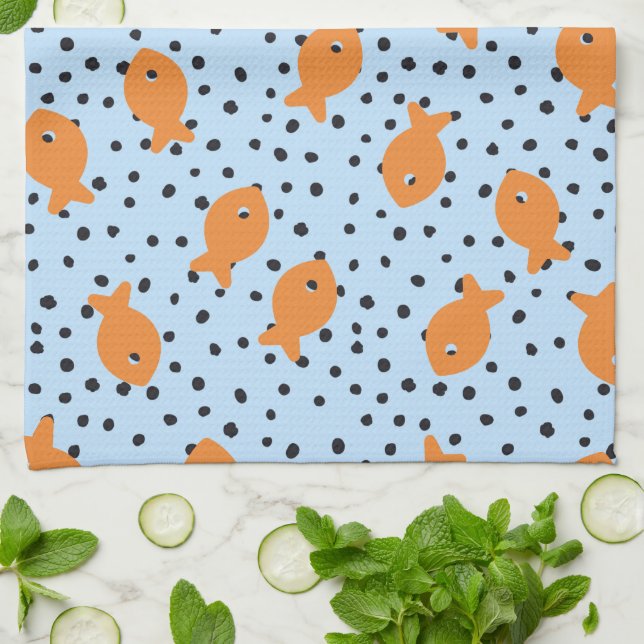 Linge De Cuisine Conception de poisson rouge orange et bleu (Plié)
