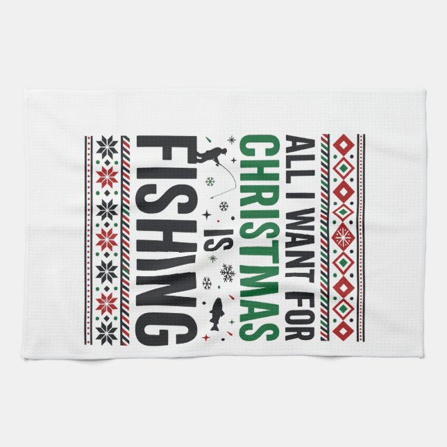 Linge De Cuisine Conception de pull moche de pêche à Noël (Horizontal)