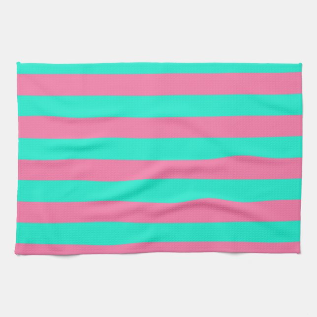 Linge De Cuisine Conception de rayures vert menthe rose  (Horizontal)