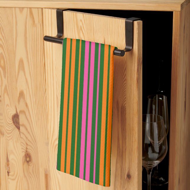 Linge De Cuisine Conception de rayures verticales orange vert rose  (Pliage en tiers)