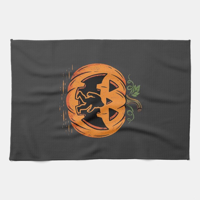 Linge De Cuisine Conception de silhouette de citrouille Halloween B (Horizontal)