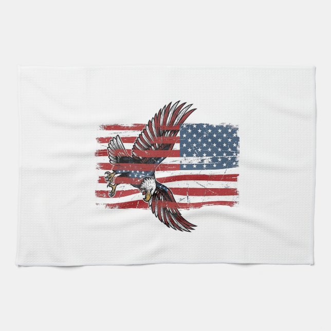 Linge De Cuisine Conception de T-shirt Drapeau d'Aigle Patriotique  (Horizontal)