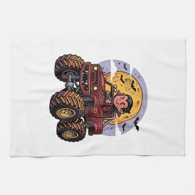Linge De Cuisine Conception de T-shirt Halloween de camion monstre  (Horizontal)