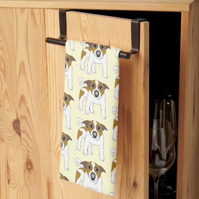 Linge De Cuisine Conception de Terrier Jack Russell sur fond de cou (Pliage en tiers)