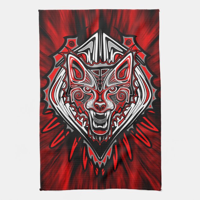 Linge De Cuisine Conception de totem tribal Haida Loup (Vertical)