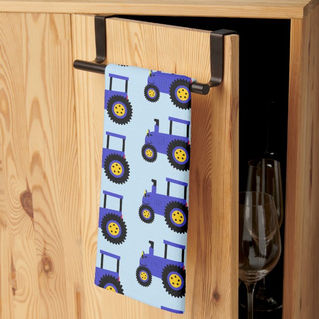 Linge De Cuisine Conception de tracteur bleu sur fond de couleur au (Pliage en tiers)