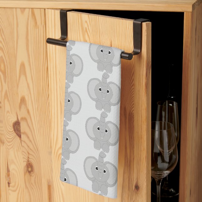 Linge De Cuisine Conception d'éléphant sur fond de couleur au choix (Pliage en tiers)