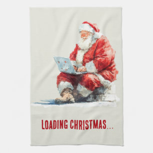 Linge De Cuisine Conception drôle de Noël avec Santa en chargement