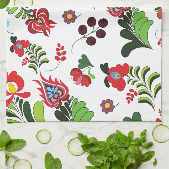 Linge De Cuisine Conception florale folklorique hongroise boho pour (Plié)