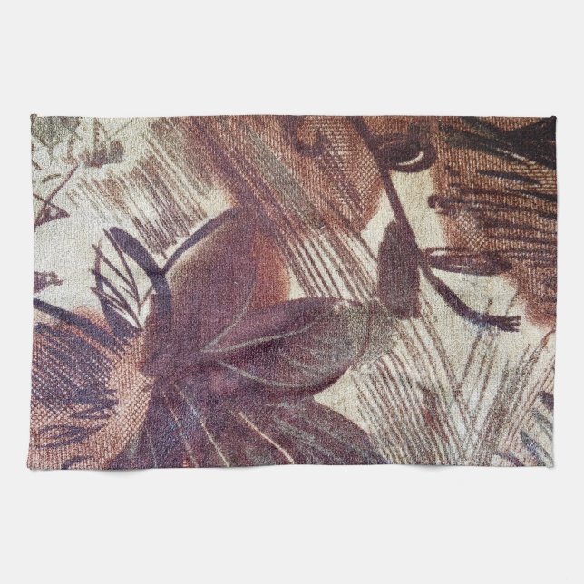 Linge De Cuisine Conception florale marron abstraite 1 (Horizontal)