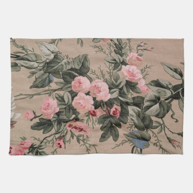 Linge De Cuisine Conception Florale Rose et Taupe (Horizontal)