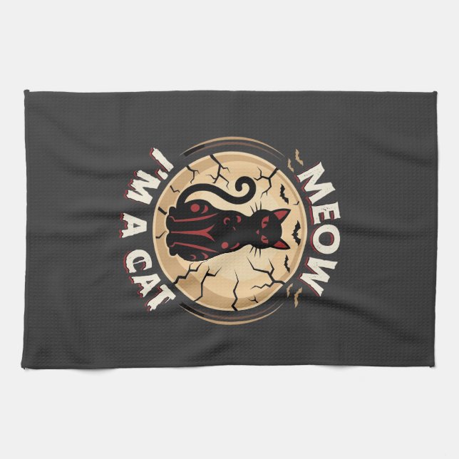 Linge De Cuisine Conception graphique de chat Meow Halloween_1 (Horizontal)