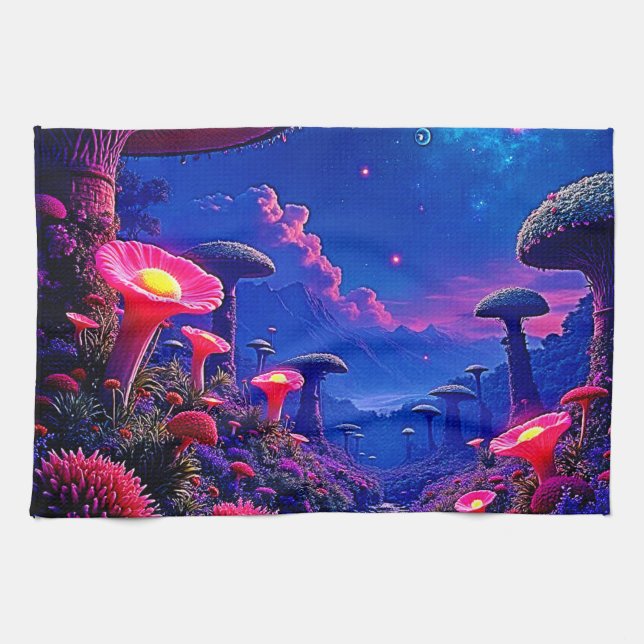 Linge De Cuisine Conception nocturne de la forêt de champignons enc (Horizontal)
