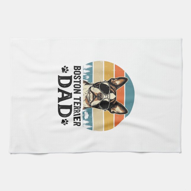 Linge De Cuisine Conception Papa Boston Terrier Amant de Chien Vint (Horizontal)