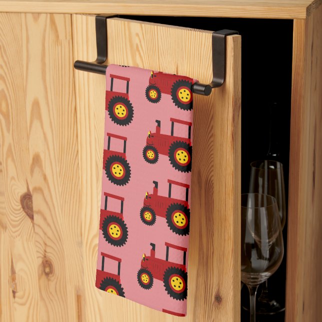 Linge De Cuisine Conception Tracteur Rouge Fond de Couleur au Choix (Pliage en tiers)