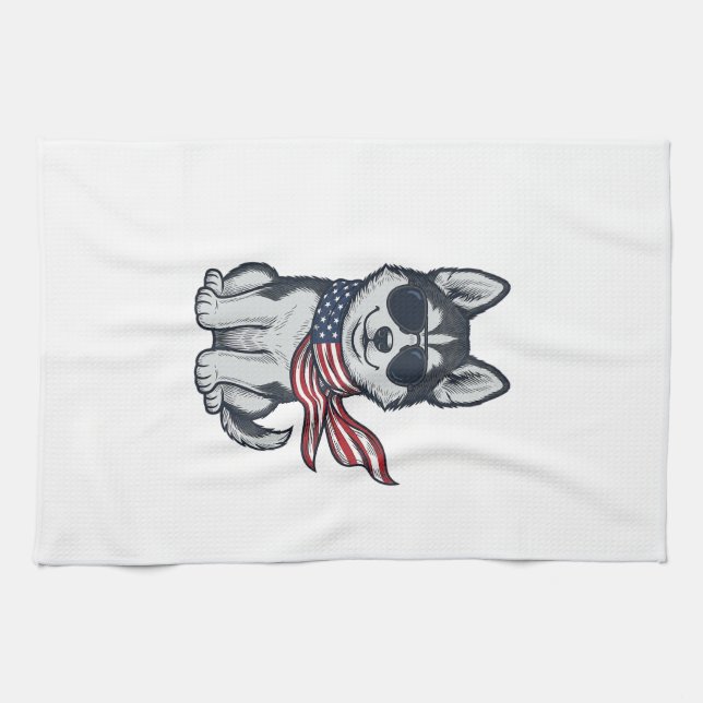 Linge De Cuisine Conception vectorielle de chiot husky patriotique  (Horizontal)