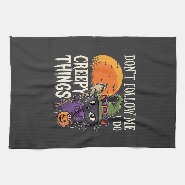 Linge De Cuisine Conceptions de chat de sorcière d'Halloween de cho (Horizontal)