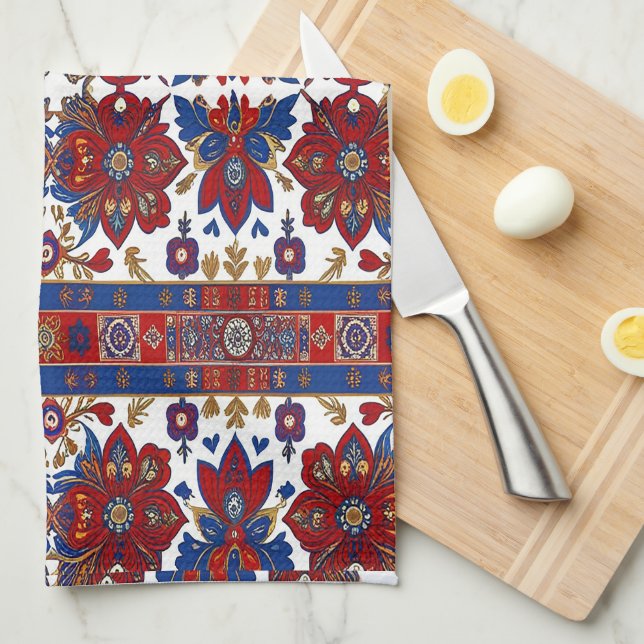 Linge De Cuisine Conçu moderne inspiré de l'ethnique serbe sans cou (Quart Plié)