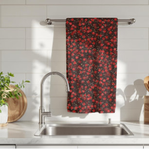 Linge De Cuisine Confettis rouges élégants sur fond noir pailleté
