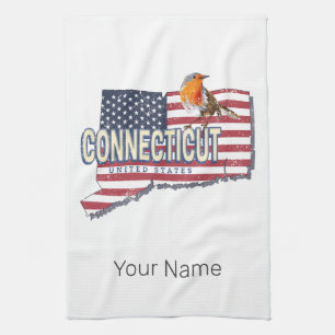 Linge De Cuisine Connecticut États-Unis rétro carte d'état vintage
