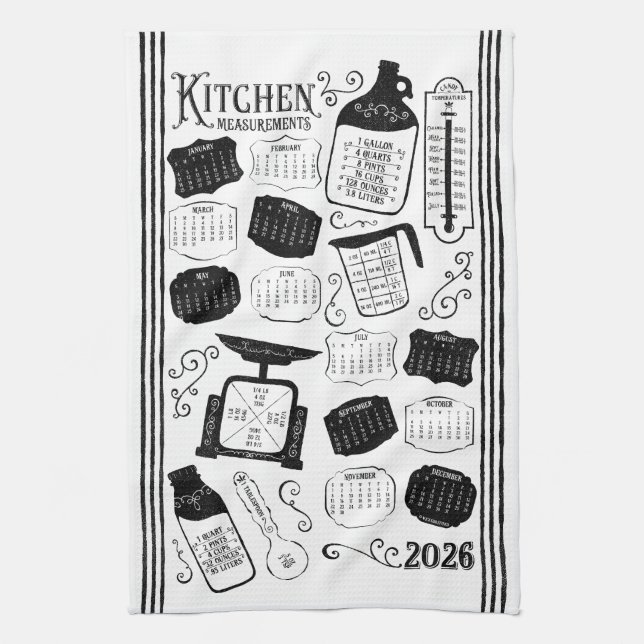 Linge De Cuisine Conversions de cuisine Calendrier 2026 (Vertical)